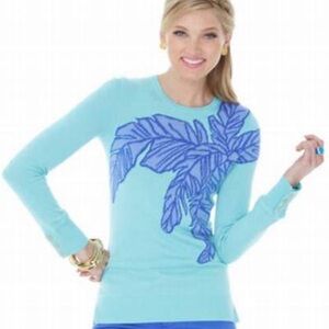 Lilly Pulitzer Charter Sweater Crystal Waters Palm Leaves Intarsia